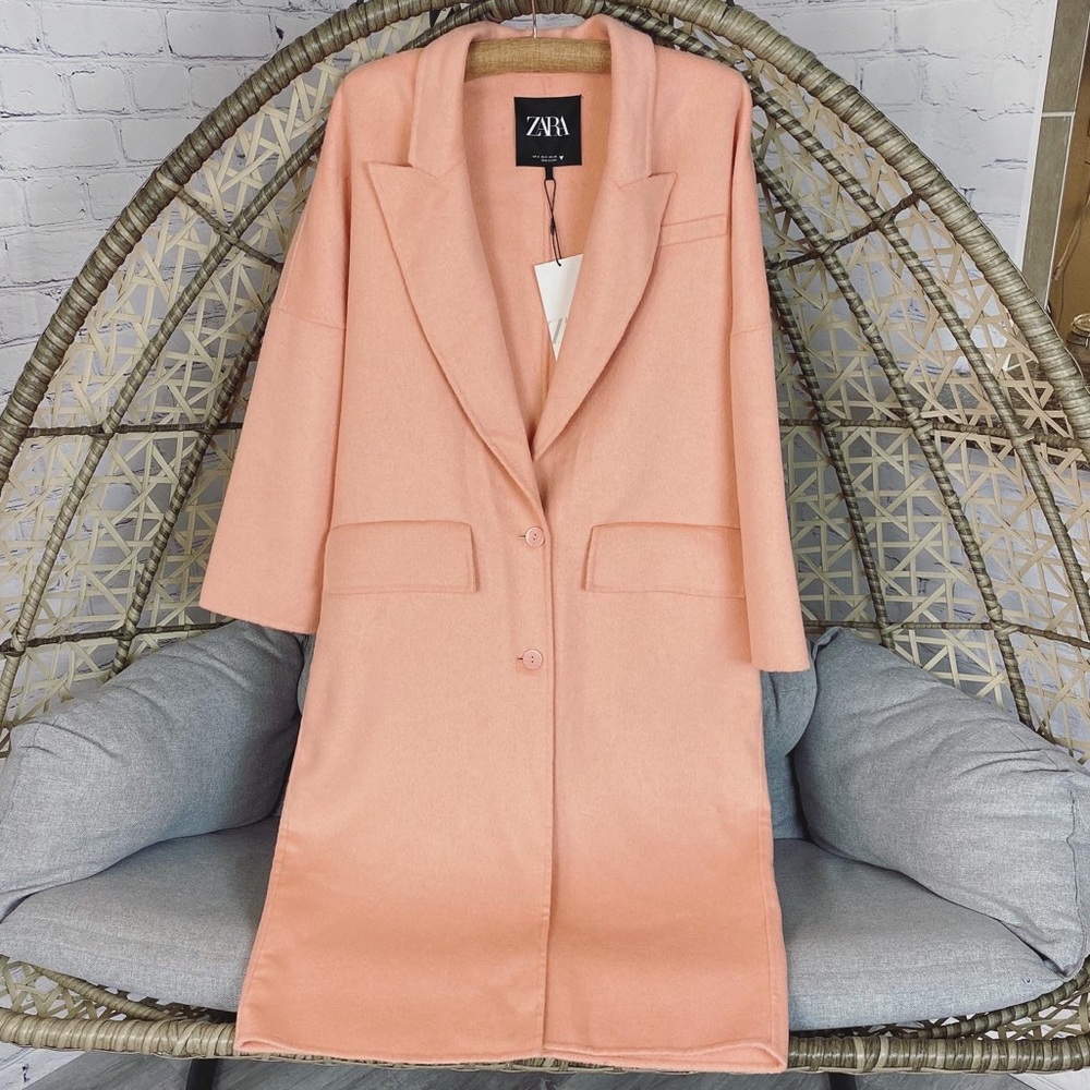 Zara Double Breasted Oversized Coat- Peachy Pink - Picture 5 of 8